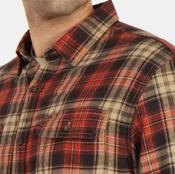George Men's Button Down Red Tan & Black Plaid Flannel Double Pocket Shirt-SZ:M - Picture 16 of 16